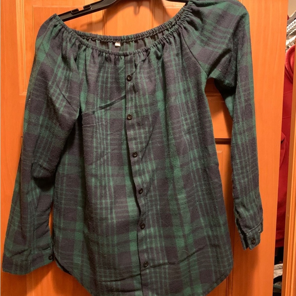 Plaid Off-Shoulder Women Top - Green and Black
